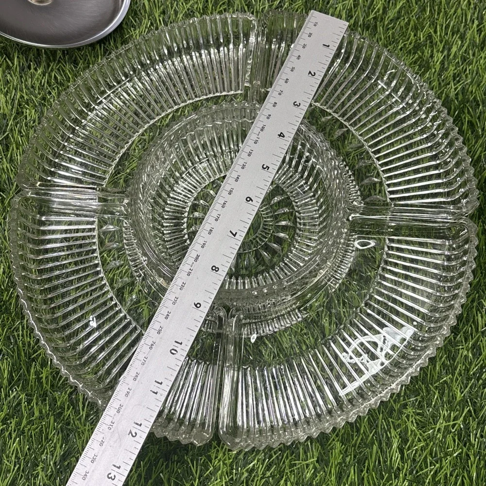 Vintage Chromex MCM Chrome Pressed Glass Lazy Susan Divided Party Platter